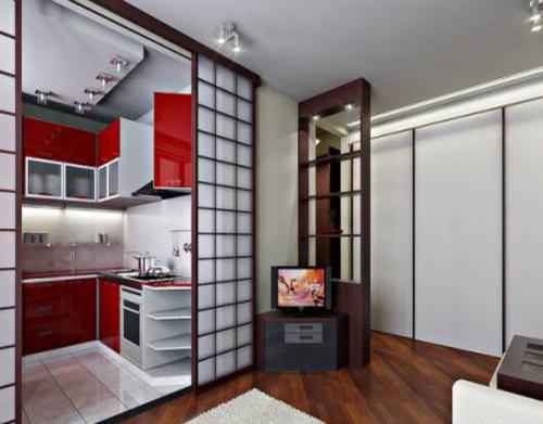 Зонирование кухни и гостиной перегородкой из гипсокартона. Перегородка из гипсокартона между кухней и гостиной