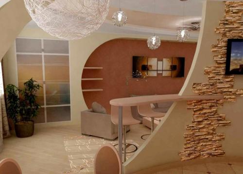 Зонирование кухни и гостиной перегородкой из гипсокартона. Перегородка из гипсокартона между кухней и гостиной