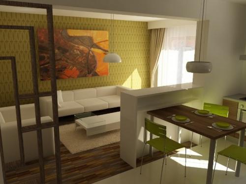 Зонирование кухни и гостиной перегородкой из гипсокартона. Перегородка из гипсокартона между кухней и гостиной