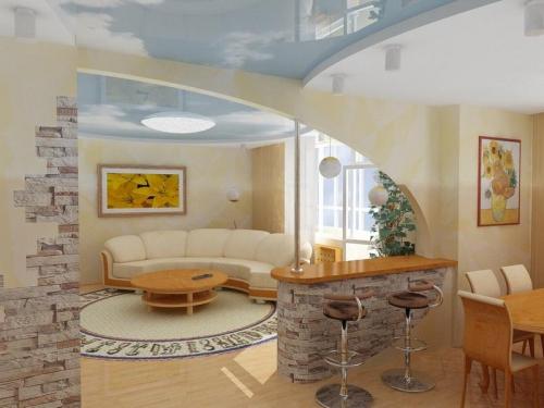 Зонирование кухни и гостиной перегородкой из гипсокартона. Перегородка из гипсокартона между кухней и гостиной