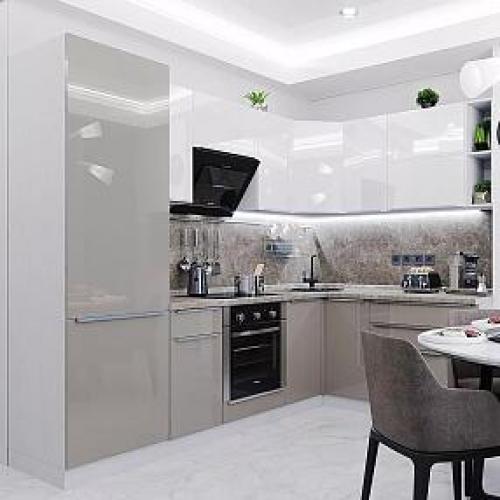 Сочетание стилей: как создать кухню с серой плиткой на полу 04