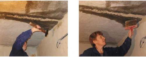 Выравнивание потолка штукатуркой своими руками.  Правда о демонтаже старых слоев потолка 01