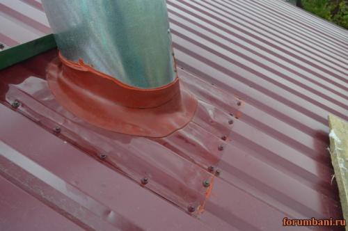 Монтаж трубы дымохода через профлист. Примыкание профнастила к трубе прямоугольного сечения 18 Монтаж трубы дымохода через профлист. Примыкание профнастила к трубе прямоугольного сечения 18