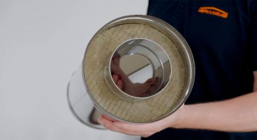 Монтаж трубы дымохода через профлист. Примыкание профнастила к трубе прямоугольного сечения 09 Монтаж трубы дымохода через профлист. Примыкание профнастила к трубе прямоугольного сечения 09