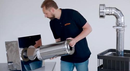 Монтаж трубы дымохода через профлист. Примыкание профнастила к трубе прямоугольного сечения 07 Монтаж трубы дымохода через профлист. Примыкание профнастила к трубе прямоугольного сечения 07