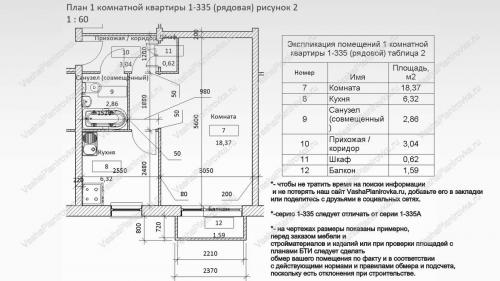 Планировка хрущевки 3 комнаты угловая. Техническое описание 1-335